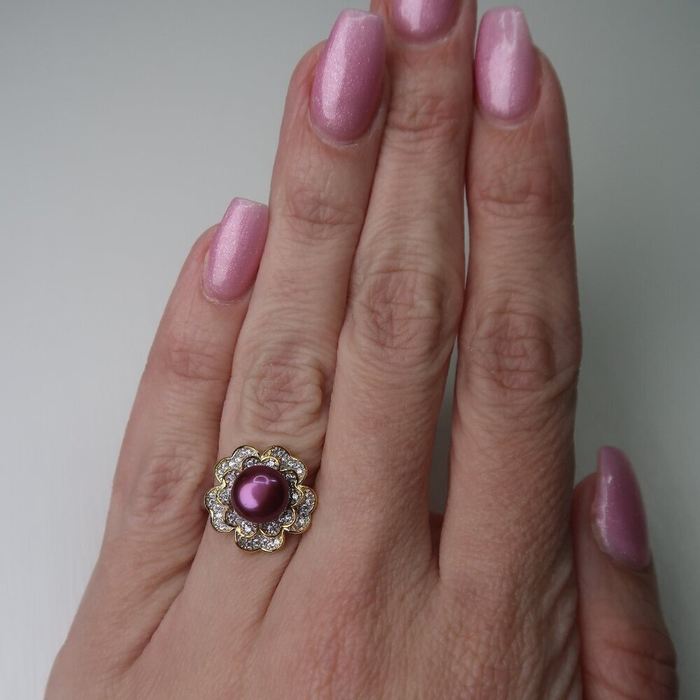 Purple Freshwater Pearl Flower Ring